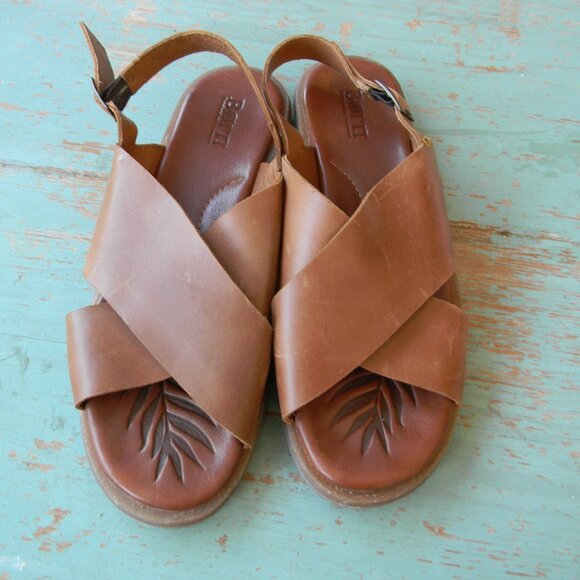 Born Chisana TAN/Brown Leather Sling Back Criss Cross Flat Comfort SZ 11 - Picture 2 of 8